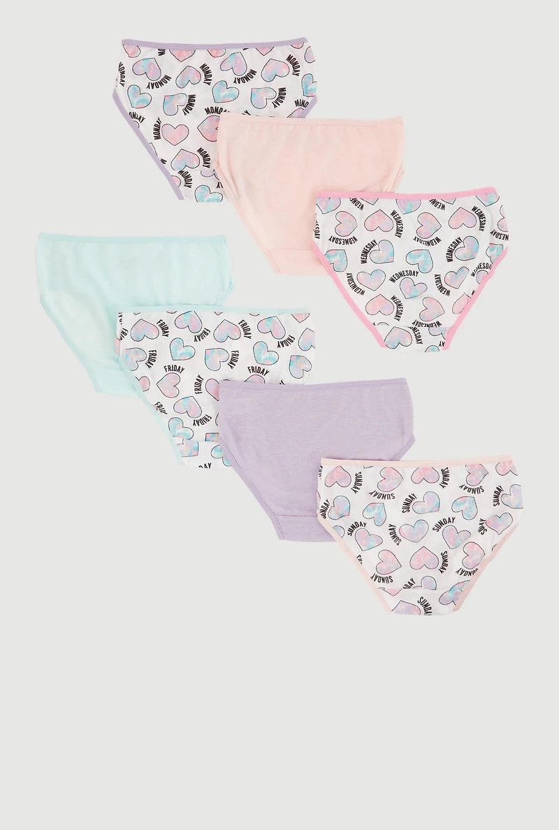Womens Girls Days of the Week Heart Graphic Print Underwear 7 Pack, Multi, Size 10