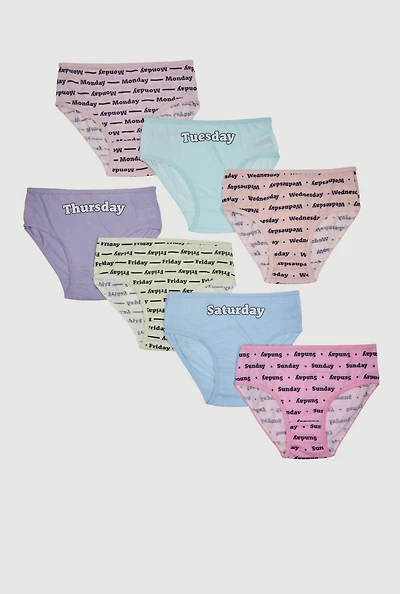 Womens Girls Graphic Days of The Week Panties 7 Pack, Multi, Size 12