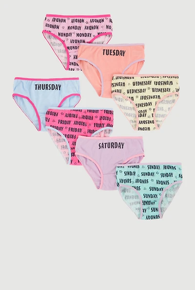 Womens Girls Days of the Week Graphic Underwear 7 Pack, Multi,