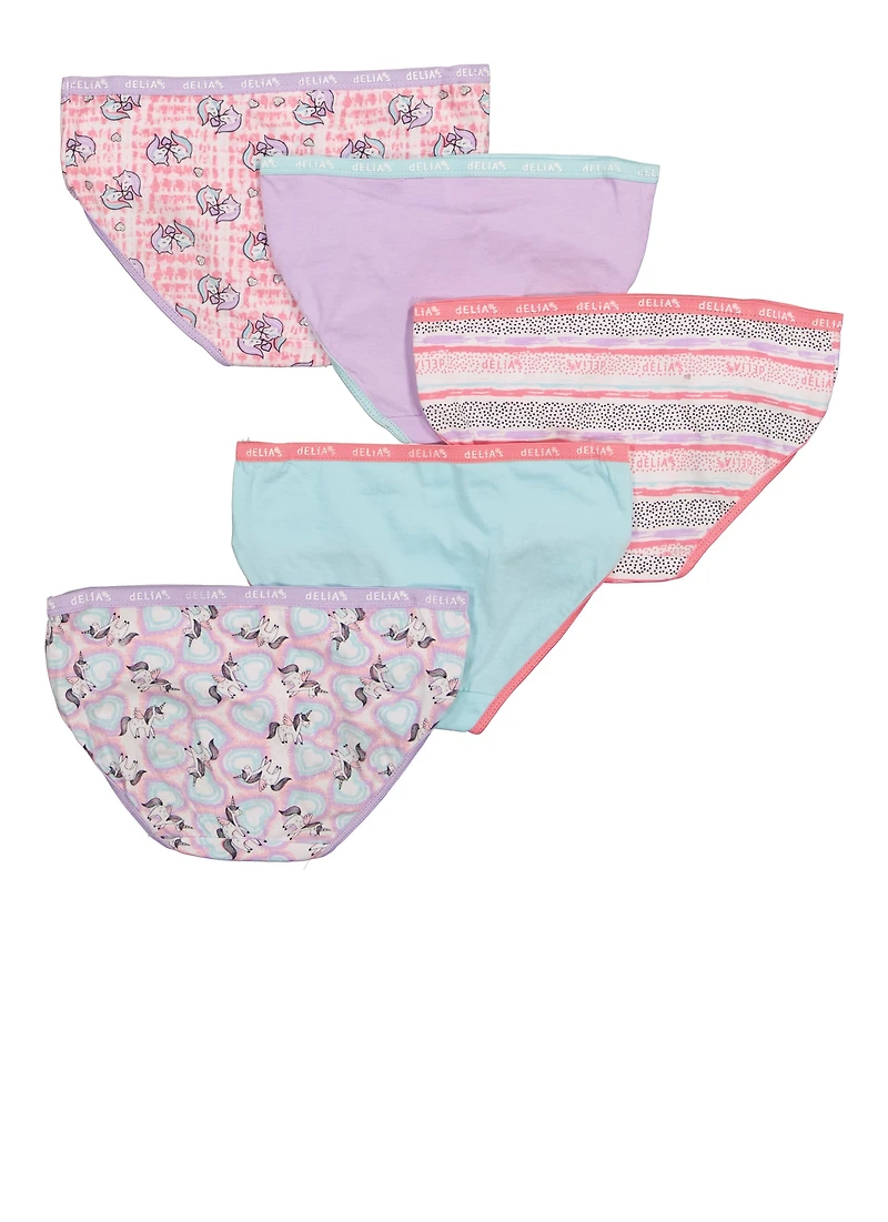 Womens Girls Unicorn Print Panties 5 Pack, Multi, Size 10-12