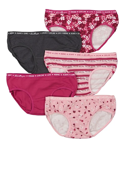 Womens Girls Floral Print Assorted Panties 5 Pack, Multi, Size 6-6X