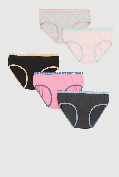 Womens Girls Contrast Trim Panties 5 Pack, Multi, Size 7-8