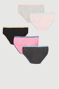 Womens Girls Contrast Trim Panties 5 Pack, Multi, Size 6-6X