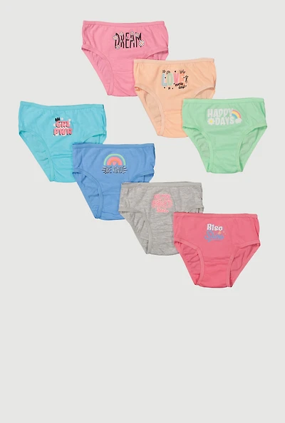 Womens Little Girls Glitter Graphic Print Panties 7 Pack, Multi, Size 4-5