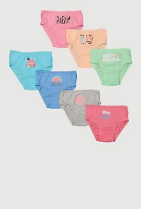 Womens Little Girls Glitter Graphic Print Panties 7 Pack, Multi, Size 6-6X