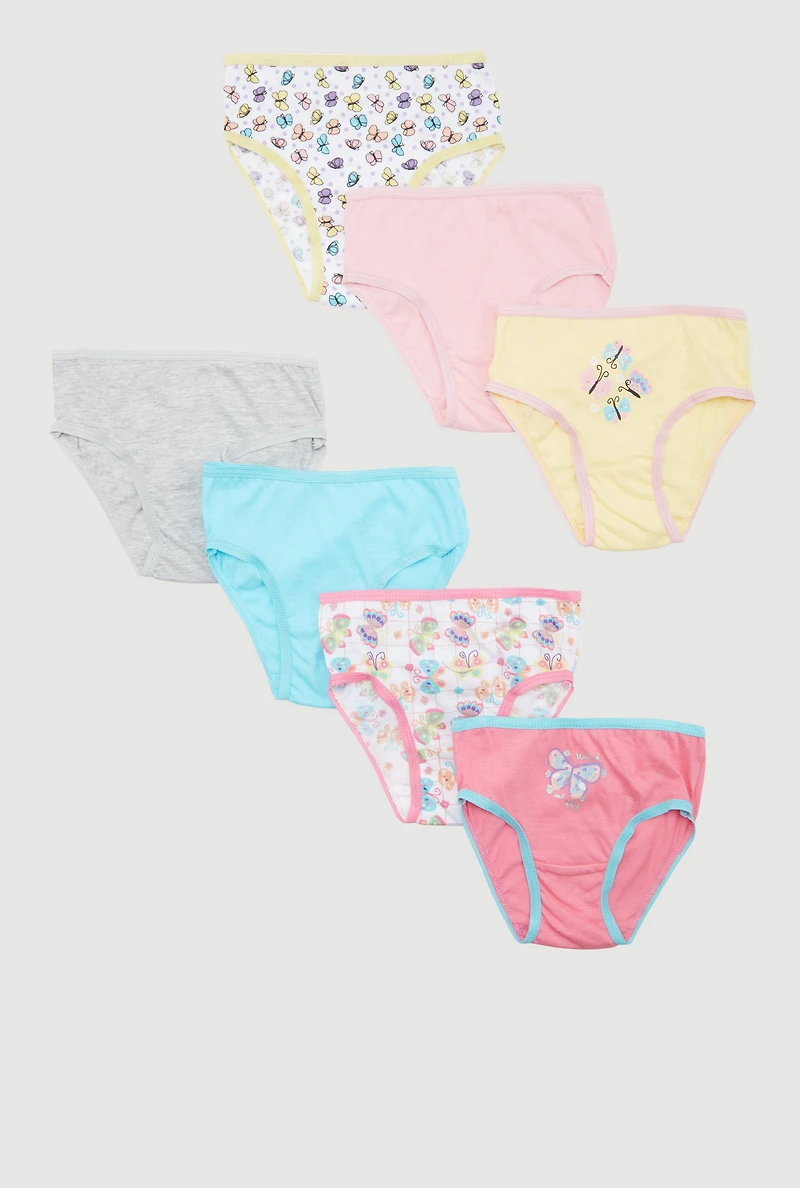 Little Girls Butterfly Graphic Contrast Trim Panties 7 Pack