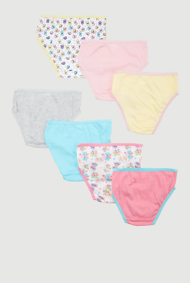 Little Girls Butterfly Graphic Contrast Trim Panties 7 Pack