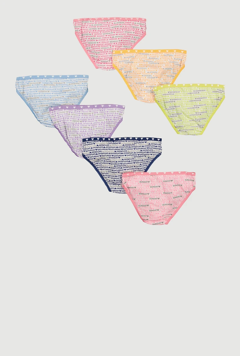 Girls Days of The Week Heart Print Panties 7 Pack