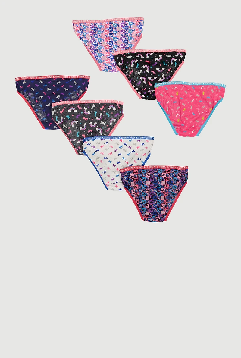 Womens Girls Days of The Week Unicorn Graphic Panties 7 Pack, Multi, Size 10-12
