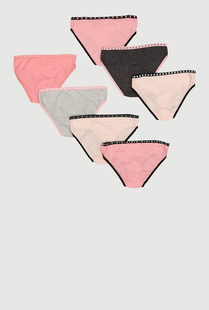 Womens Girls Days of The Week Contrast Trim Panties 7 Pack, Pink, Size 14