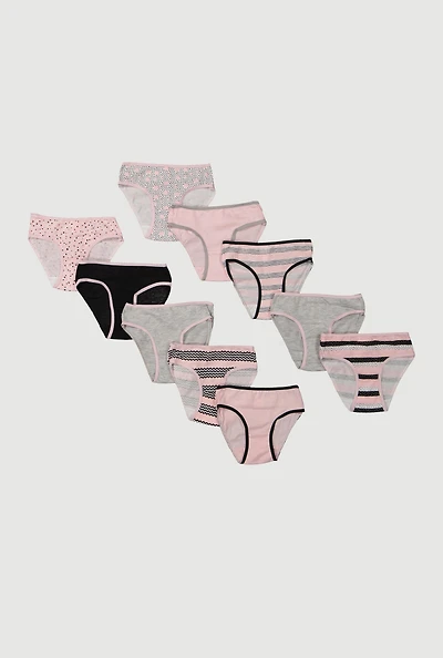 Womens Little Girls Striped Polka Dot Print Panties 10 Pack, Multi, Size 5-6