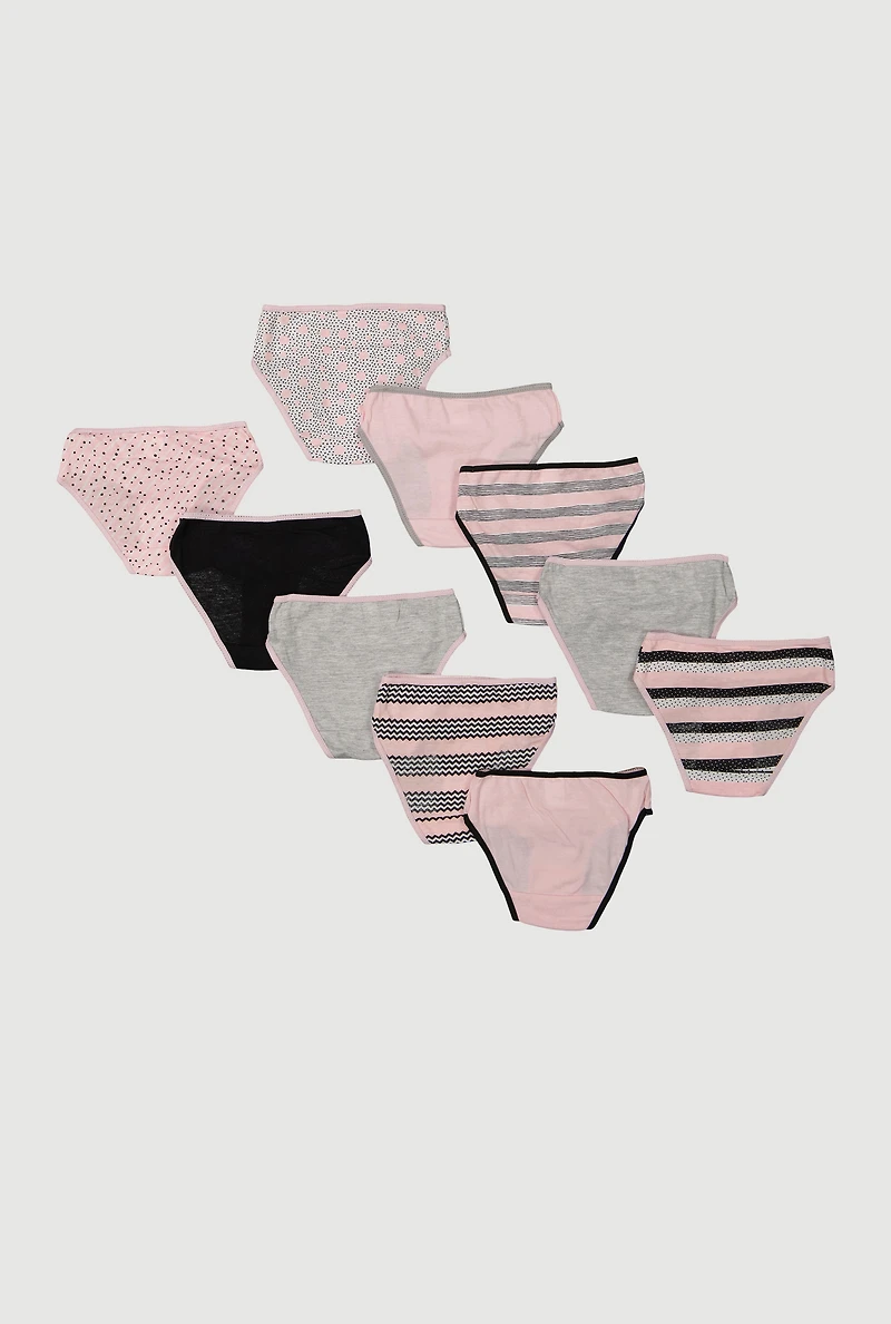 Womens Little Girls Striped Polka Dot Print Panties 10 Pack, Multi, Size 6X