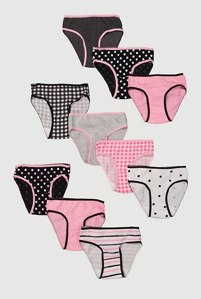 Womens Little Girls Assorted Patterned Panties 10 Pack, Multi, Size 4