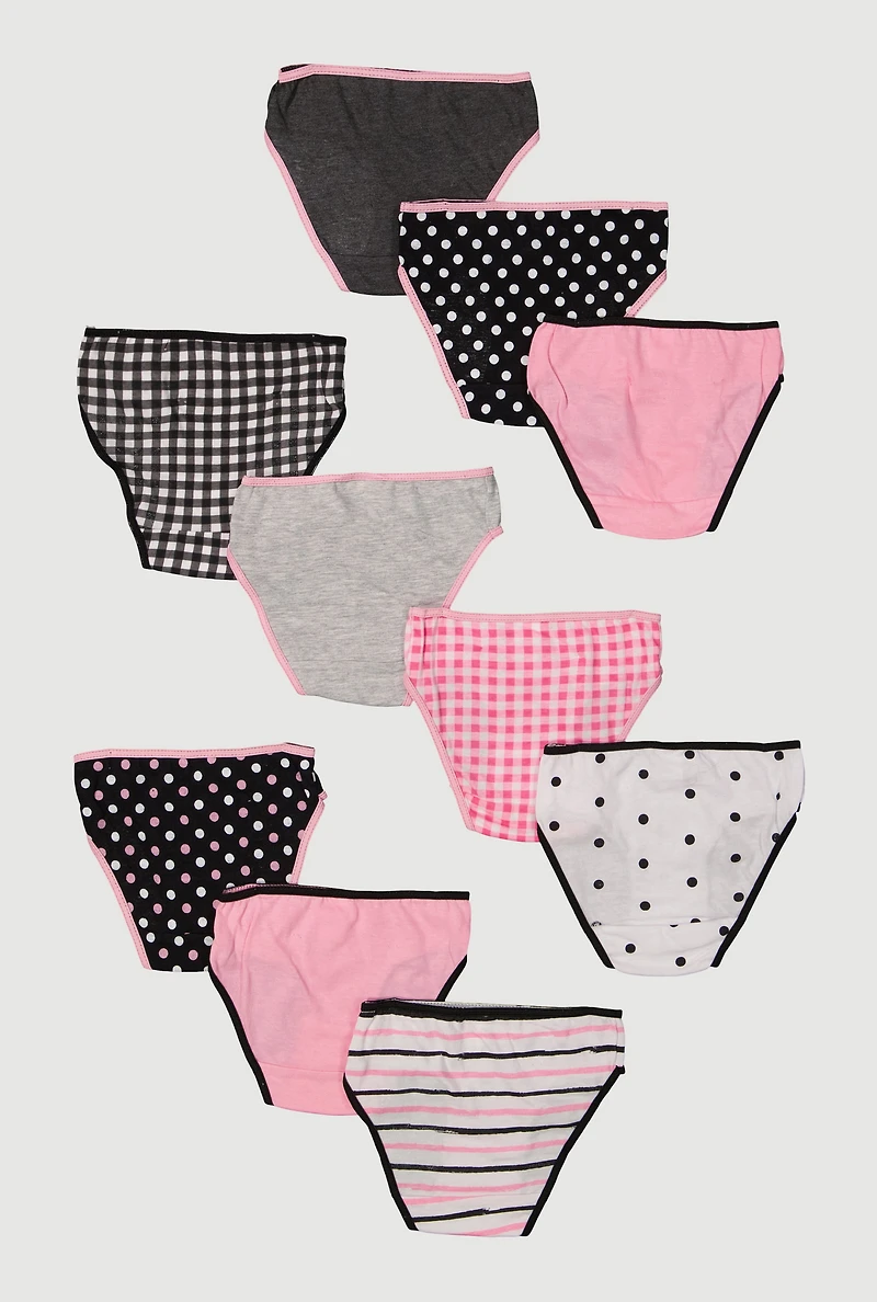 Womens Little Girls Assorted Patterned Panties 10 Pack, Multi, Size 4