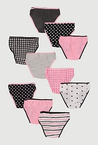 Womens Little Girls Assorted Patterned Panties 10 Pack, Multi, Size 4