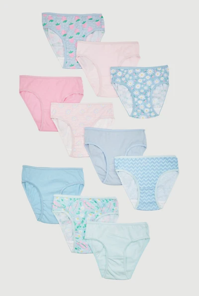 Womens Little Girls Trendy Printed Pattern Panties 10 Pack, Multi, Size 4