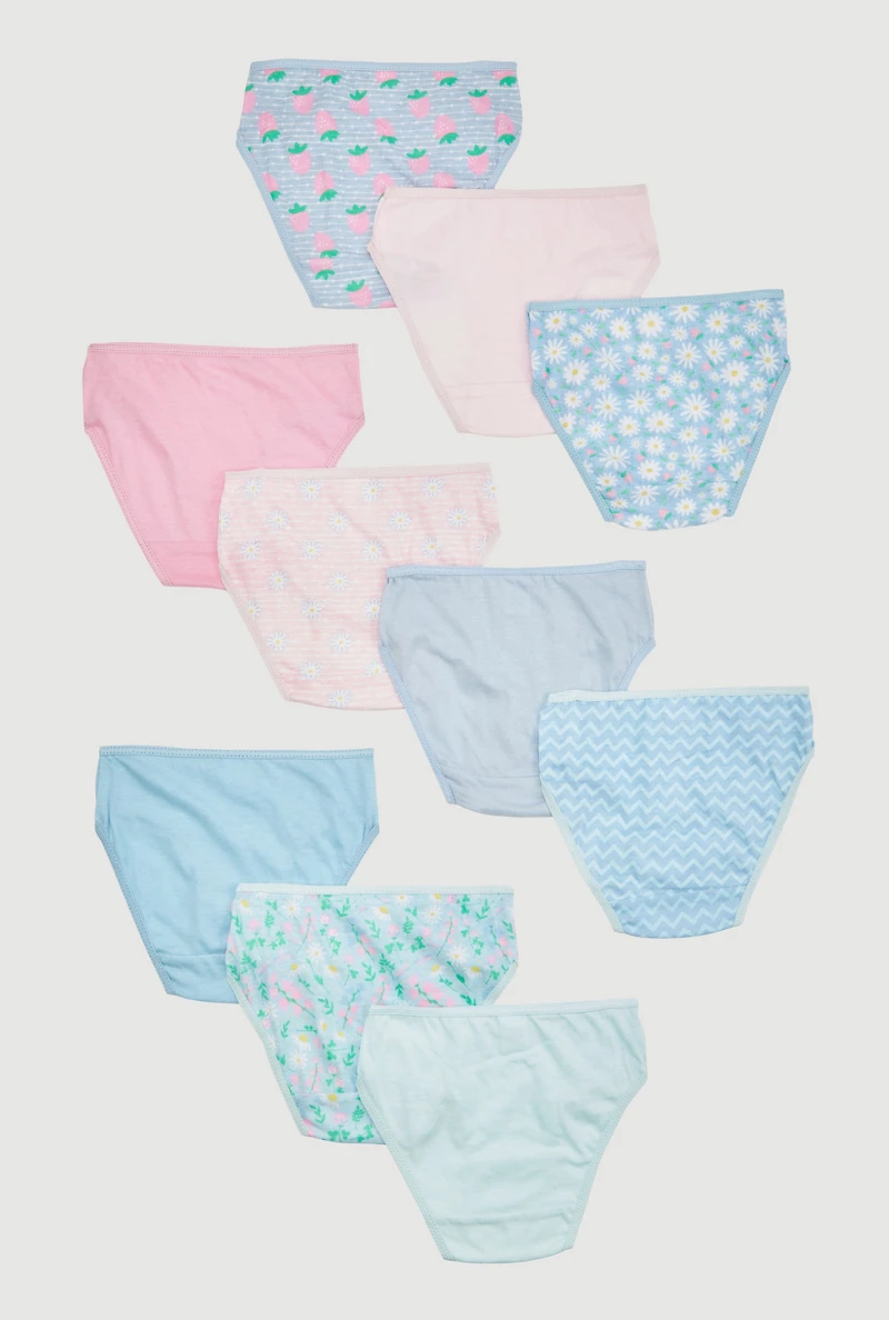 Womens Little Girls Trendy Printed Pattern Panties 10 Pack, Multi, Size 6X