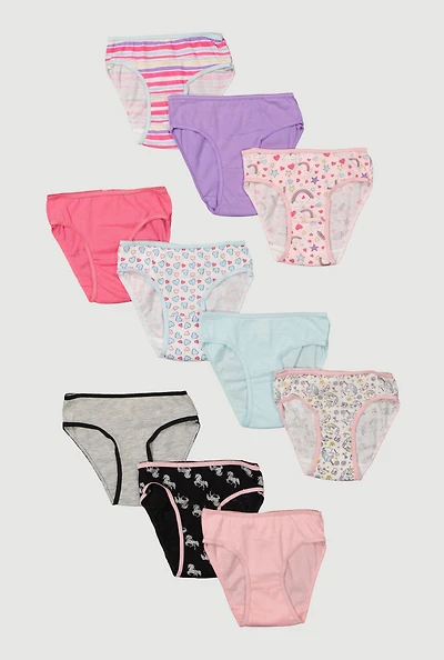 Womens Little Girls Assorted Unicorn Print Panties 10 Pack, Multi, Size 5-6