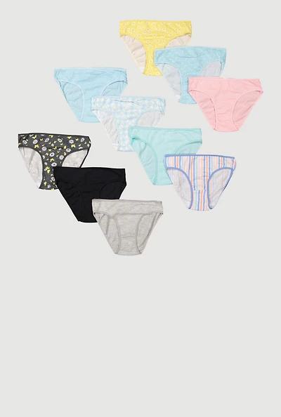 Womens Girls Daisy Print Panties 10 Pack, Multi, Size 10-12