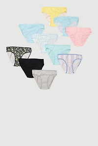 Womens Girls Daisy Print Panties 10 Pack, Multi, Size 10-12