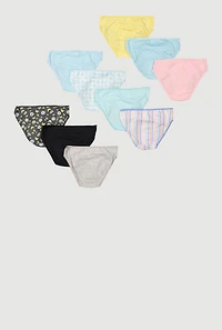 Womens Girls Daisy Print Panties 10 Pack, Multi, Size 10-12