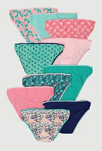 Womens Girls Butterfly Print Panties 10 Pack, Multi, Size 10-12