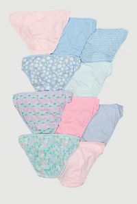 Womens Girls Strawberry Floral Print Panties 10 Pack, Blue, Size 10-12