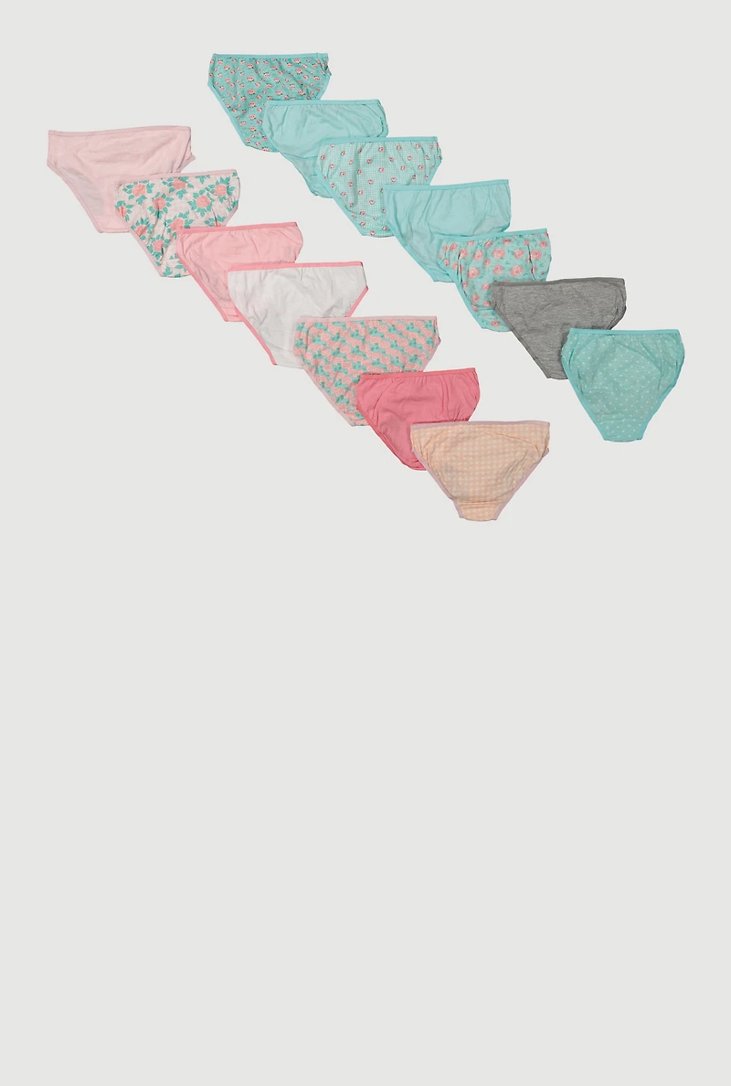 Womens Girls Rose Patterned Underwear 14 Pack, Multi,