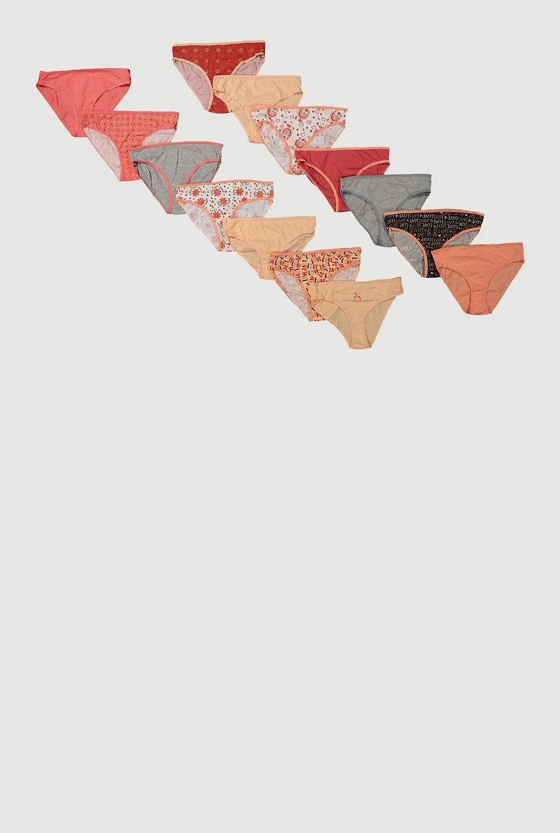 Womens Girls Love Graphic Print Underwear 14 Pack, Orange, Size 10-12