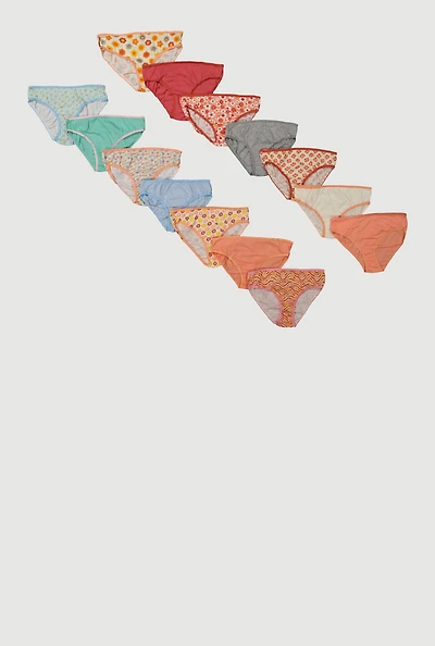Womens Girls Patterned Underwear 14 Pack, Multi, Size 10-12