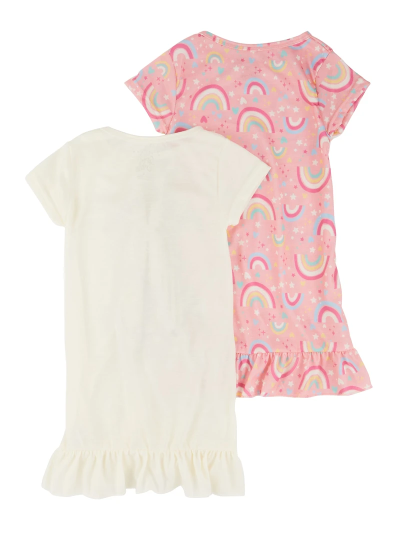 Girls Glitter Positive Vibes Nightgown 2 Pack, Pink, Size 4