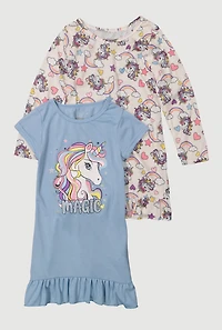 Girls Magic Glitter Unicorn Graphic Pajamas 2 Pack, Multi,