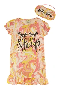 Little Girls Let Me Sleep Nightgown with Sleep Mask, Multi, Size 12