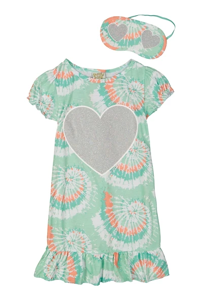 Little Girls Glitter Heart Nightgown with Sleep Mask,