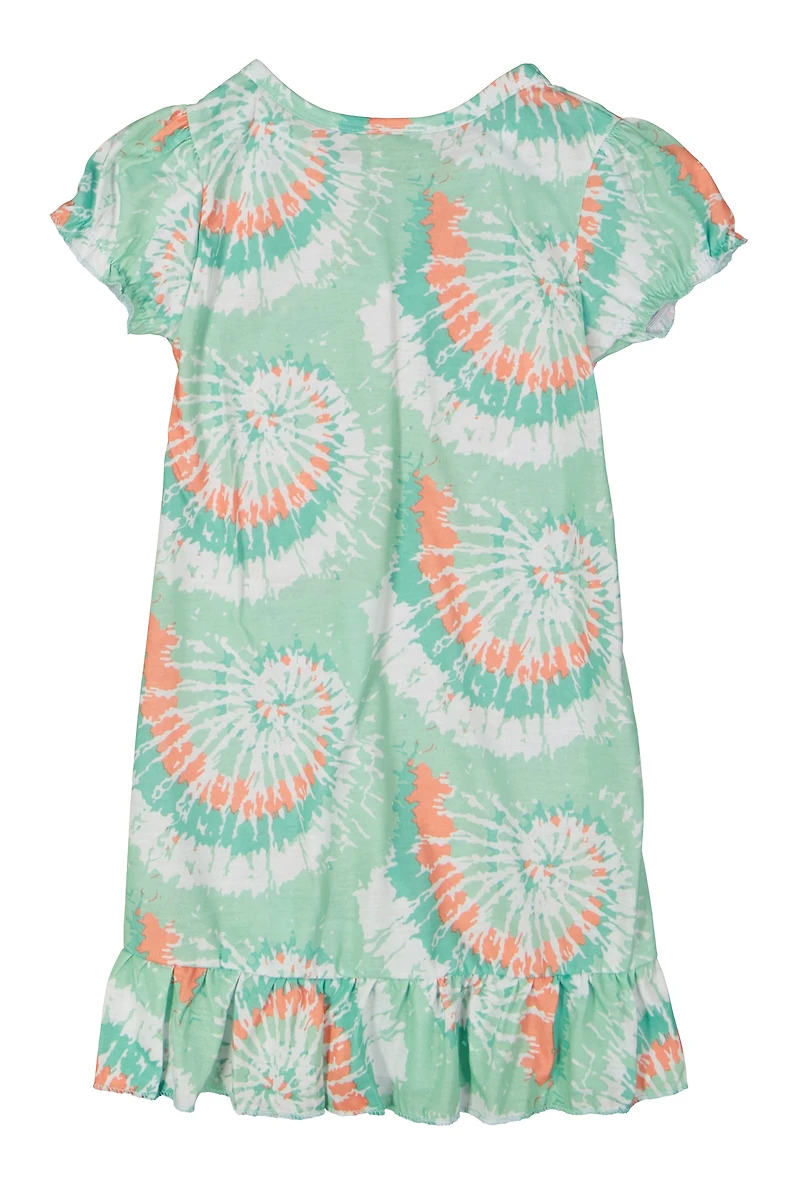 Little Girls Glitter Heart Nightgown with Sleep Mask, Green, Size 14