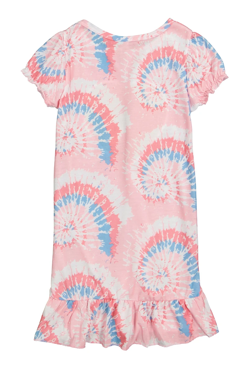 Little Girls Glitter Heart Nightgown with Sleep Mask, Pink, Size 4