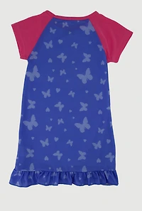 Girls Love Butterfly Nightgown with Sleep Mask, Blue, Size 14