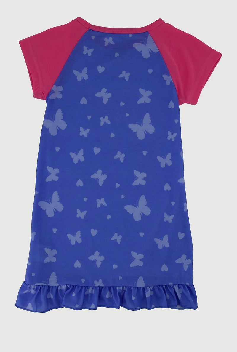 Girls Love Butterfly Nightgown with Sleep Mask, Blue, Size 4