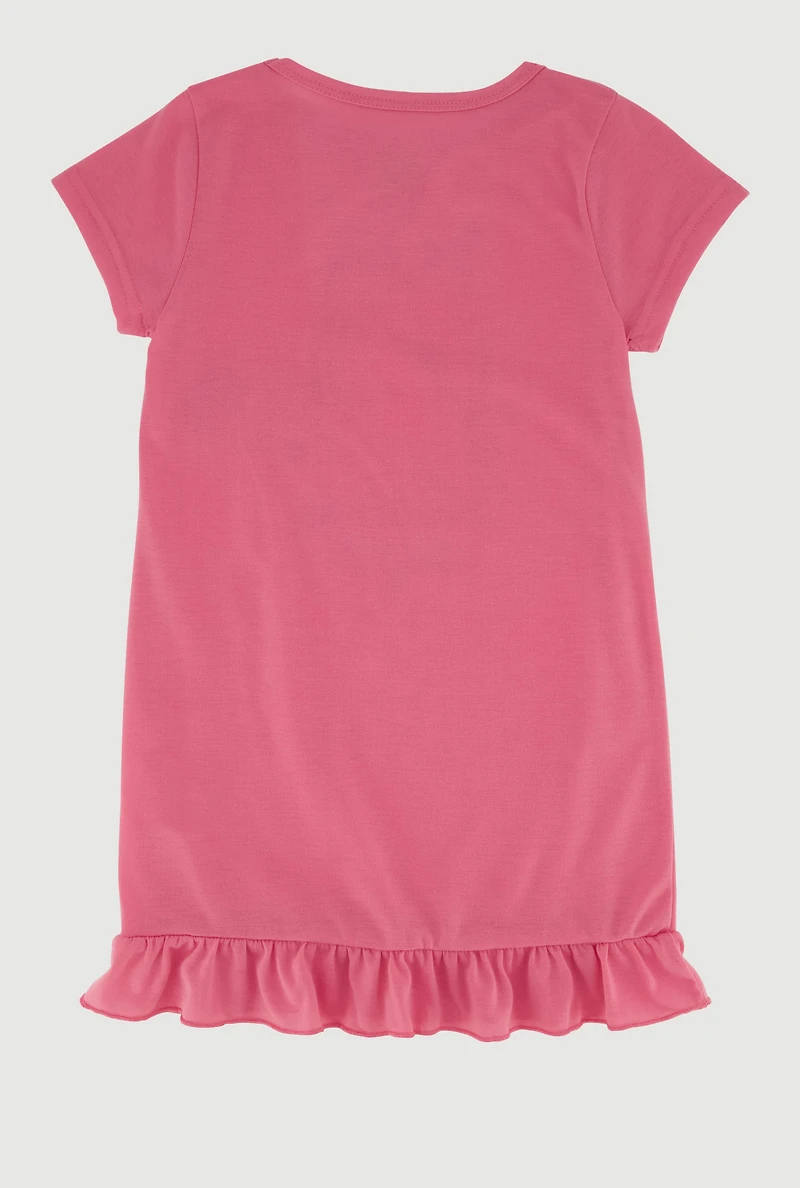 Girls Glitter Believe Magic Print Nightgown and Sleep Mask, Pink,