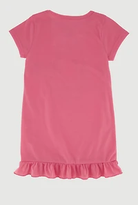 Girls Glitter Believe In Magic Print Nightgown and Sleep Mask, Pink, Size 12