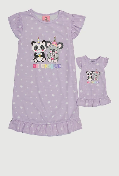 Girls Be Unique Graphic Nightgown, Purple, Size 4-5