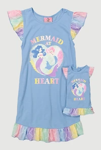 Girls Mermaid At Heart Nightgown, Blue,