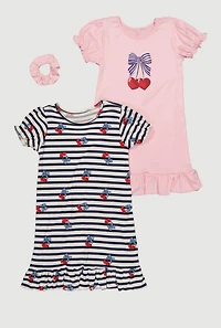 Little Girls Cherry Graphic Nightgowns with Scrunchie
