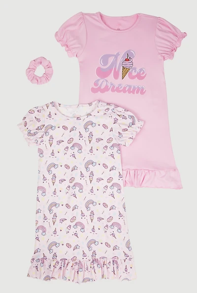Little Girls Nice Dream Graphic Nightgowns with Scrunchie