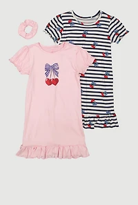 Girls Cherry Graphic Nightgowns with Scrunchie