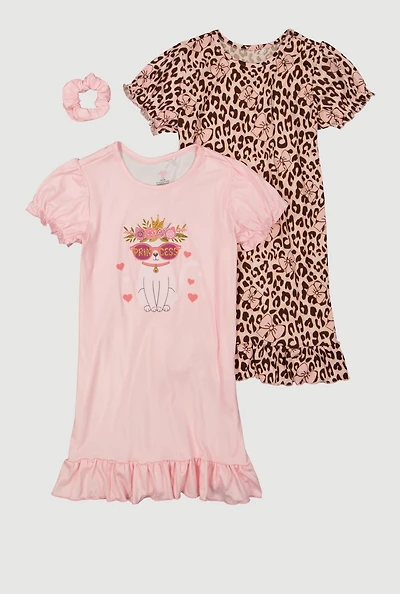 Girls Princess Graphic Nightgowns with Scrunchie