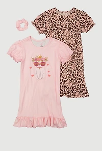 Girls Princess Graphic Nightgowns with Scrunchie