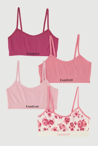 Womens Girls Bebe Seamless Bralettes 4 Pack, Multi, Size S