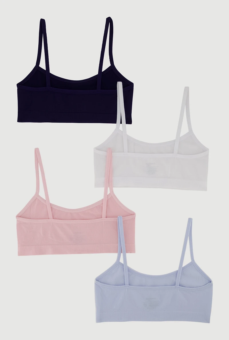Womens Girls Bebe Rhinestone Graphic Bras 4 Pack, Multi, Size M