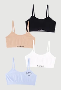 Girls Bebe Graphic Seamless Bras 4 Pack
